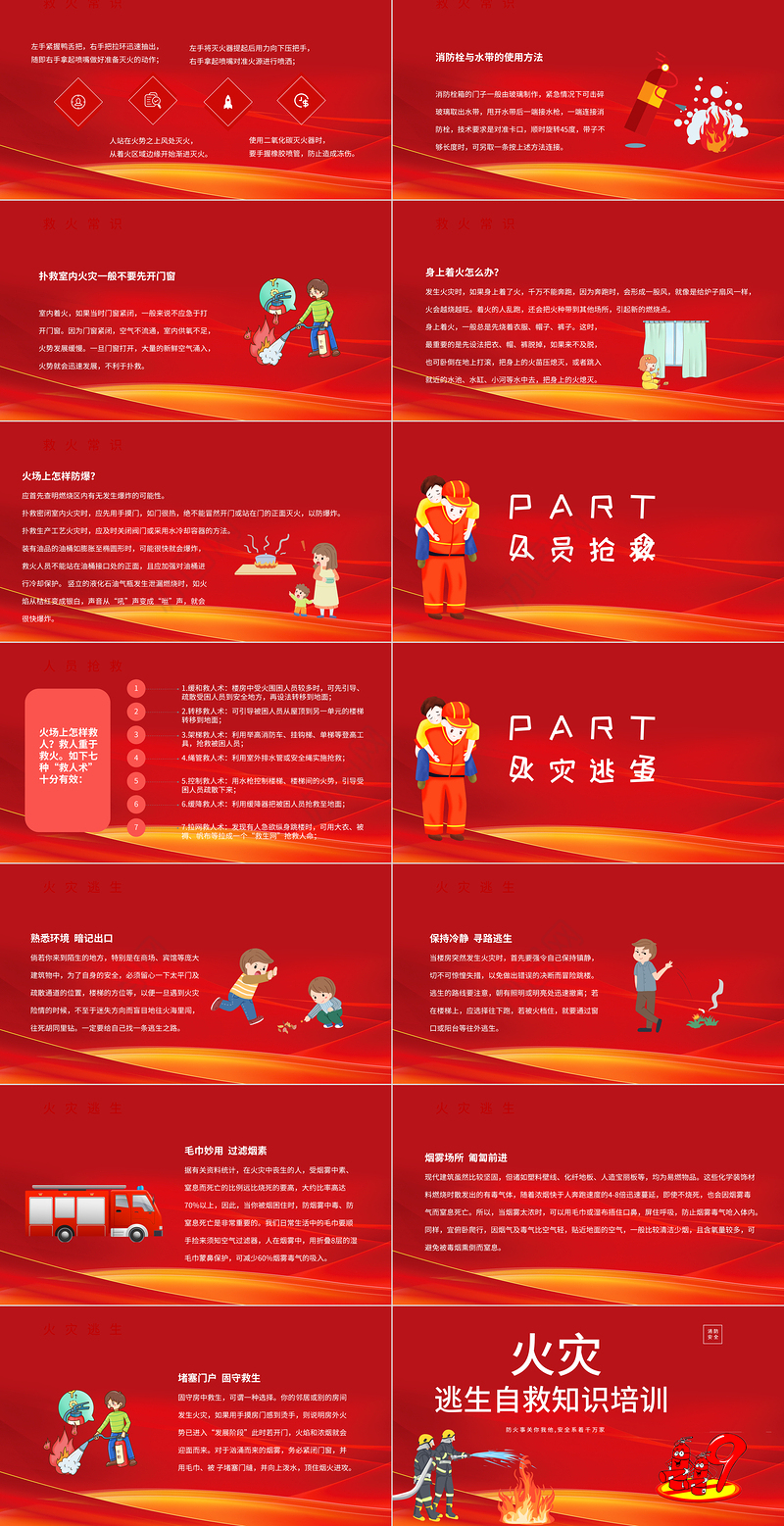 火灾逃生自救知识培训PPT精美清新普及逃生自救知识PPT
