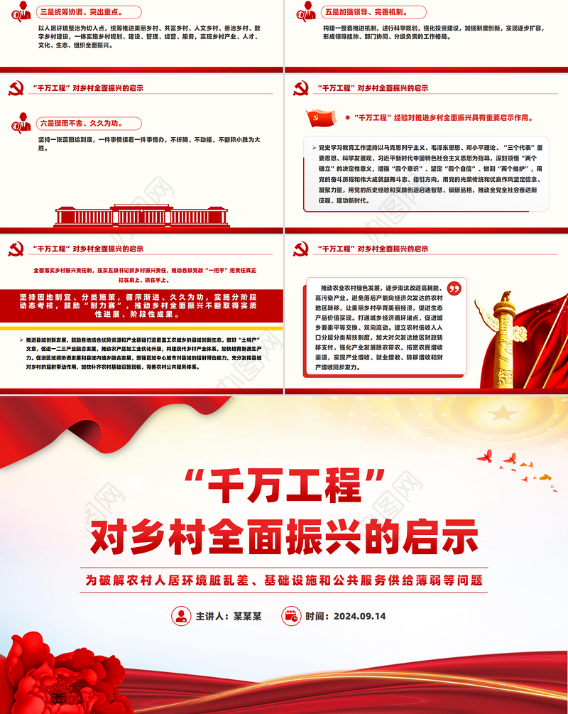 红色精美“千万工程”对乡村全面振兴的启示PPT课件