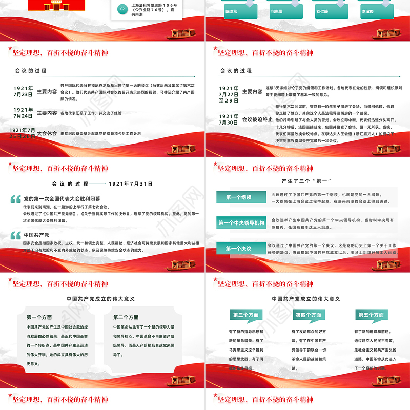 遥忆星火燎原红船初心不渝PPT红色党政风党性教育党日专题党课课件模板