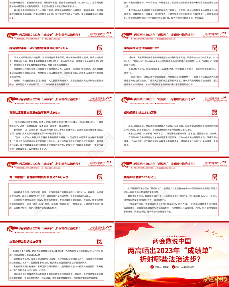 2024全国两会数说中国PPT精美党政风两高晒出2023年成绩单折射出的法治进步党课