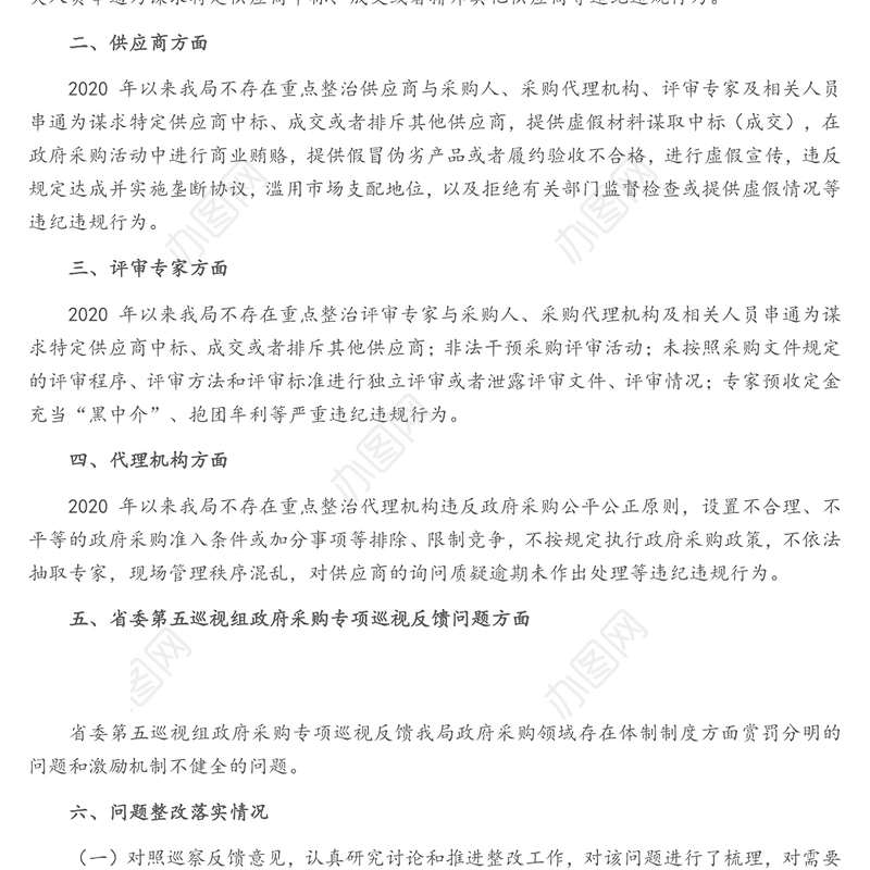 关于政府采购领域突出问题暨违纪违规专项整治行动的自查自纠报告