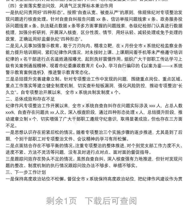 纪律作风专项整治工作总结报告