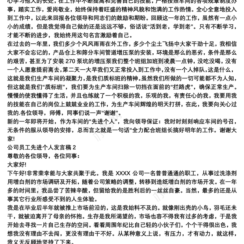 公司员工先进个人发言稿范文3篇