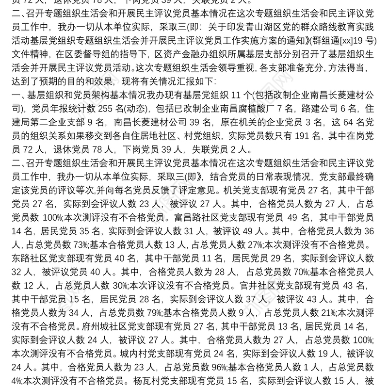 组织生活会和开展民主评议党员工作情况报告3篇