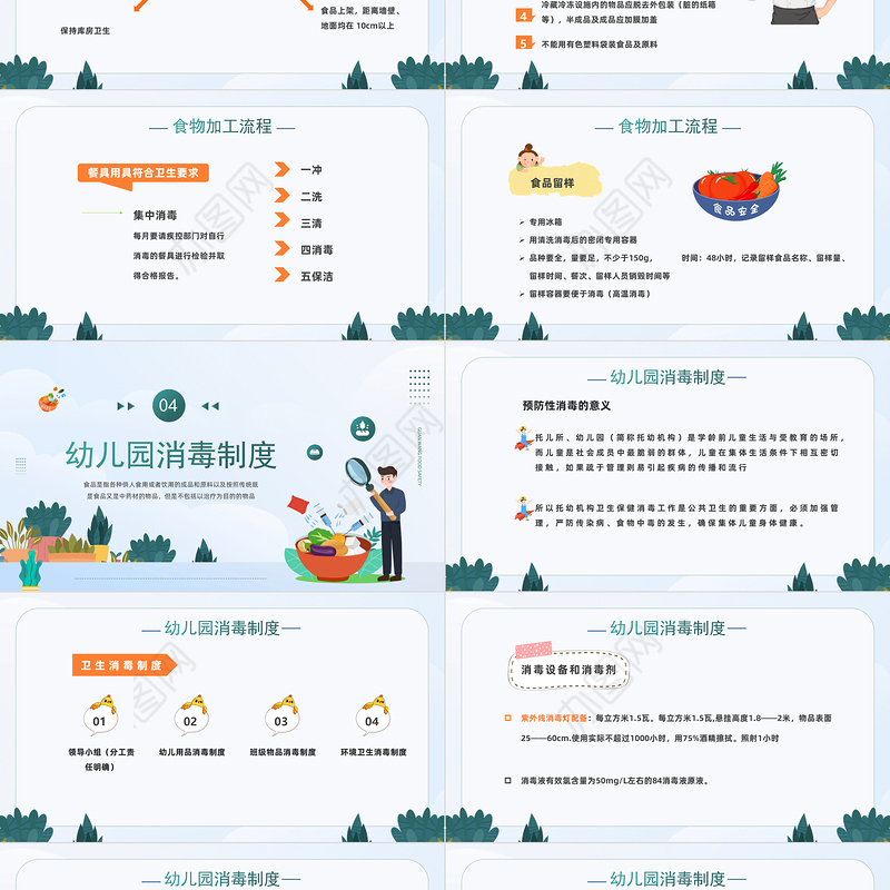 2022食品安全培训PPT简约卡通风幼儿园食品安全教育培训课件模板下载