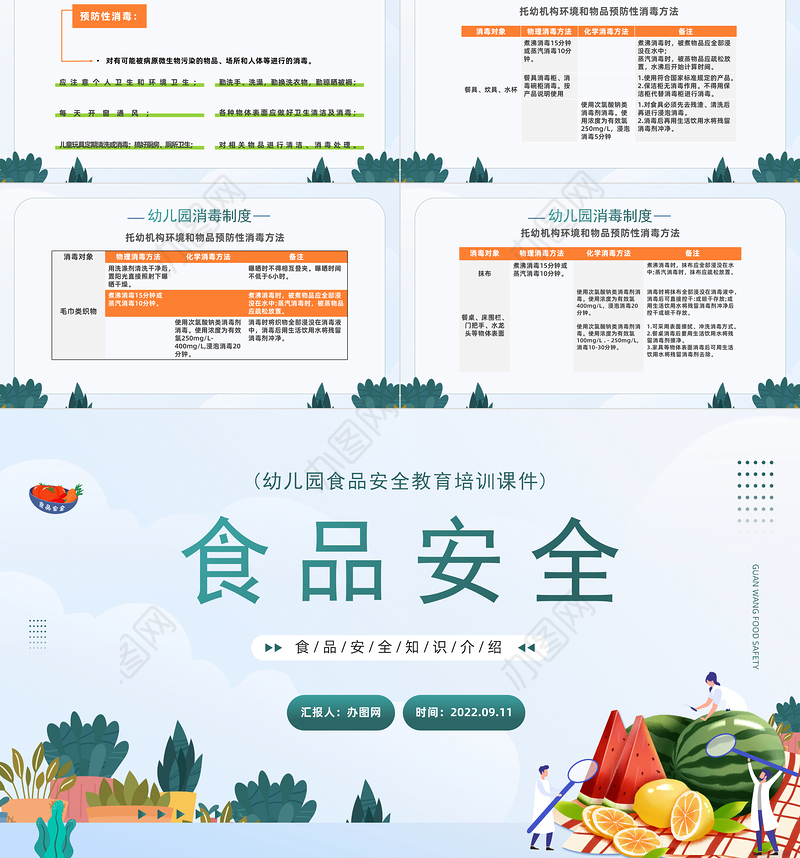 2022食品安全培训PPT简约卡通风幼儿园食品安全教育培训课件模板下载