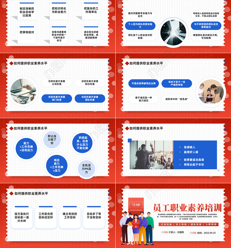 2022员工职业素养培训PPT红色商务风企业员工职业素养培训课件模板