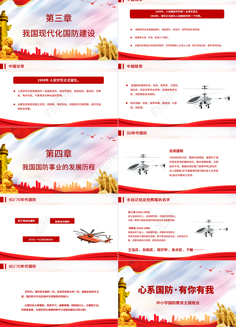 2021心系国防有你有我PPT红色党建风增强忧患意识强化国防观念中小学生国防教育课件