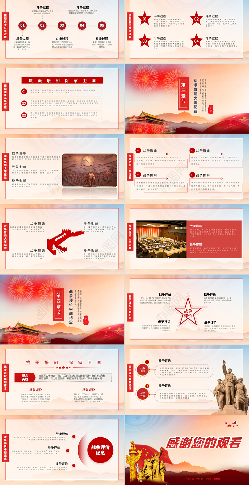 2021抗美援朝纪念日PPT红色党政风中国人民志愿军出国作战胜利71周年党课课件
