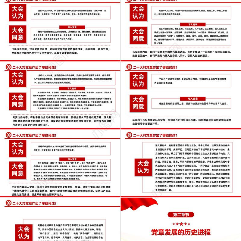 2022哪些新内容写入了党章PPT红色简洁风关于《中国共产党党章（修正案）的决议专题党课党建课件模板