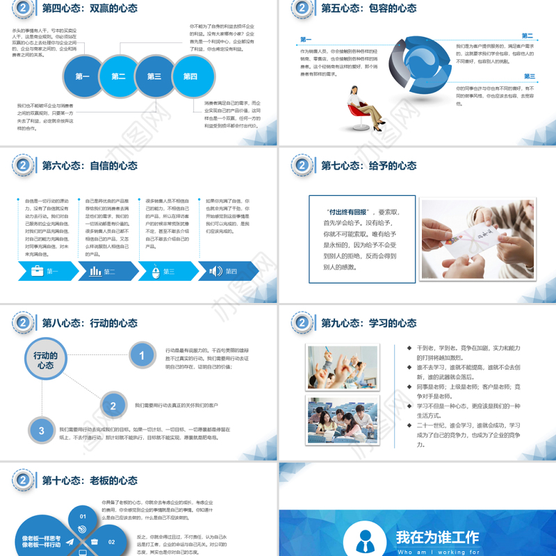 蓝色商务销售心态培训课培训PPT模板