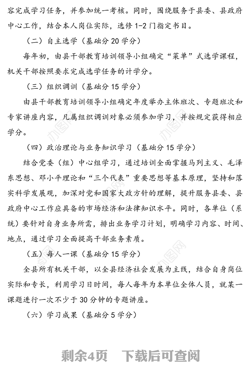 机关干部教育培训积分制管理制度