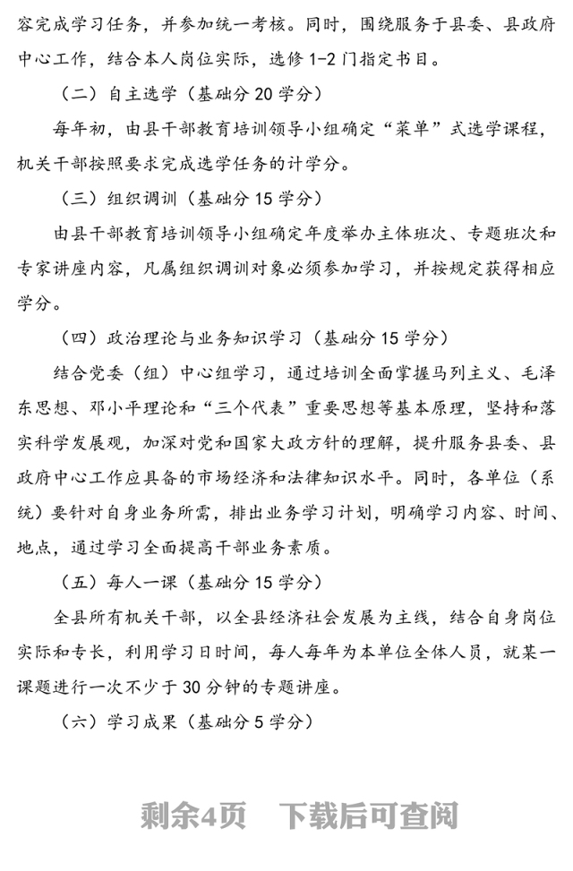 机关干部教育培训积分制管理制度