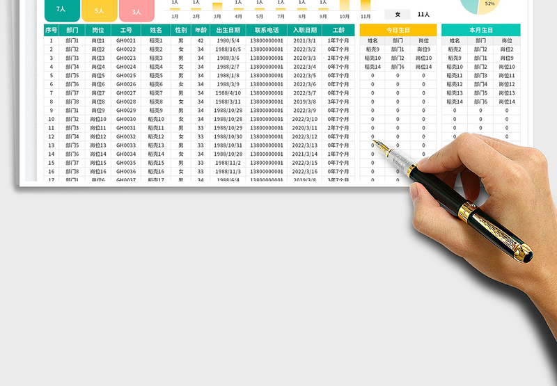 员工信息生日登记表
