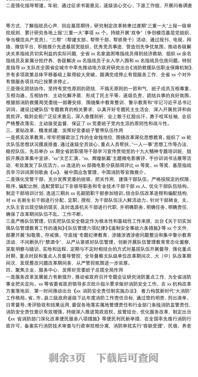 消防大队党委班子年度个人述职报告