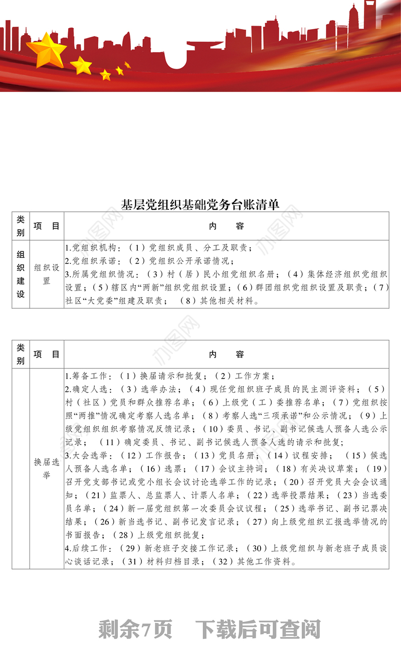 基层党组织基础党务台账清单
