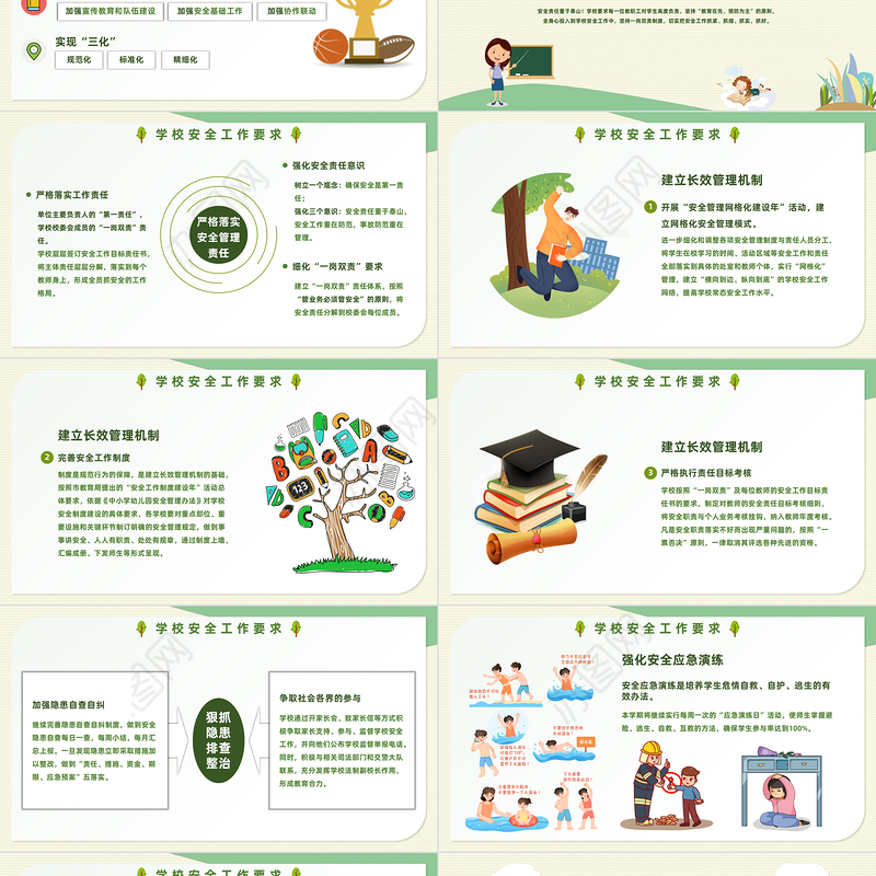 2022学校安全工作会议PPT绿色卡通风秋季开学校园安全工作会议课件模板