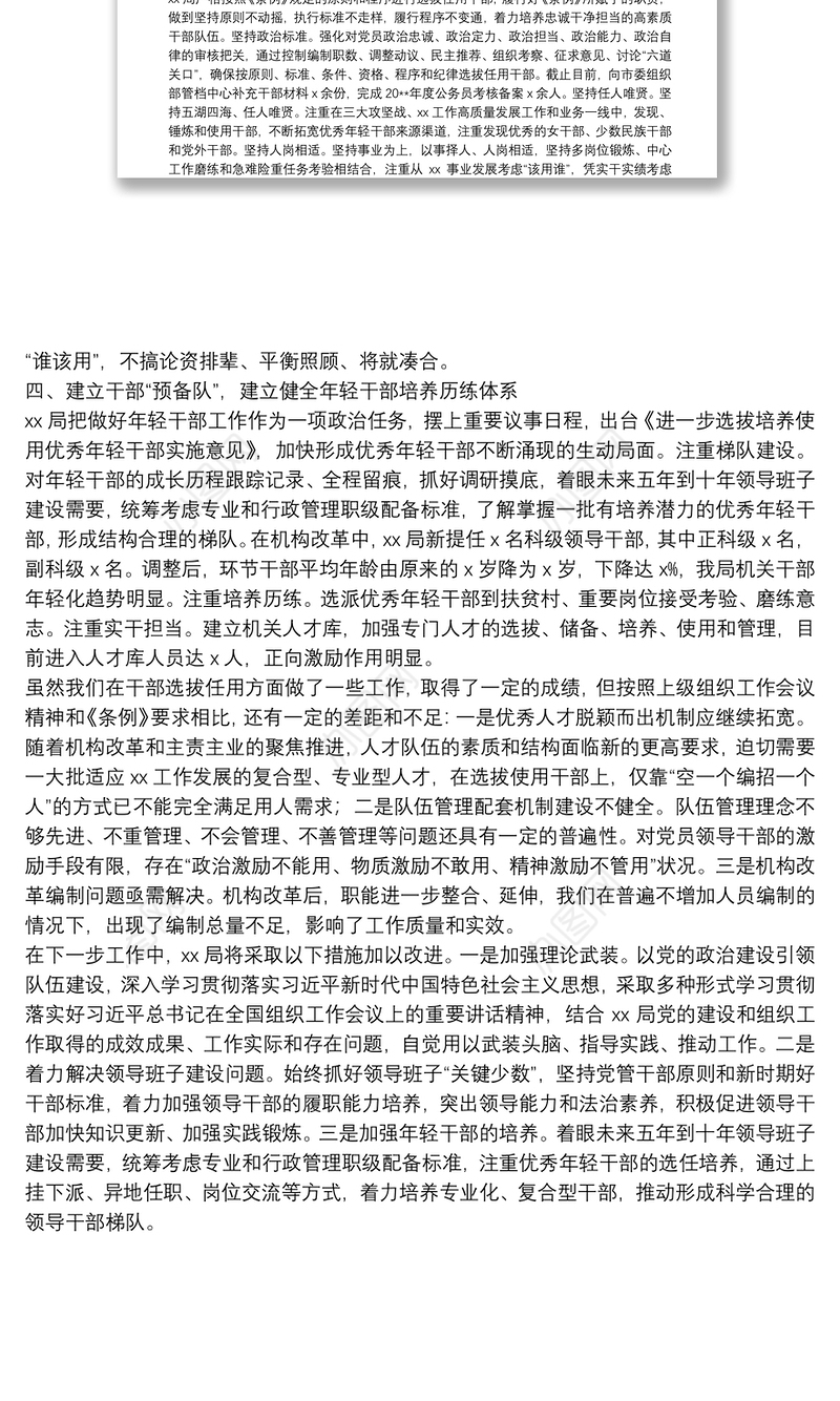 20**年度干部选拔任用工作情况报告