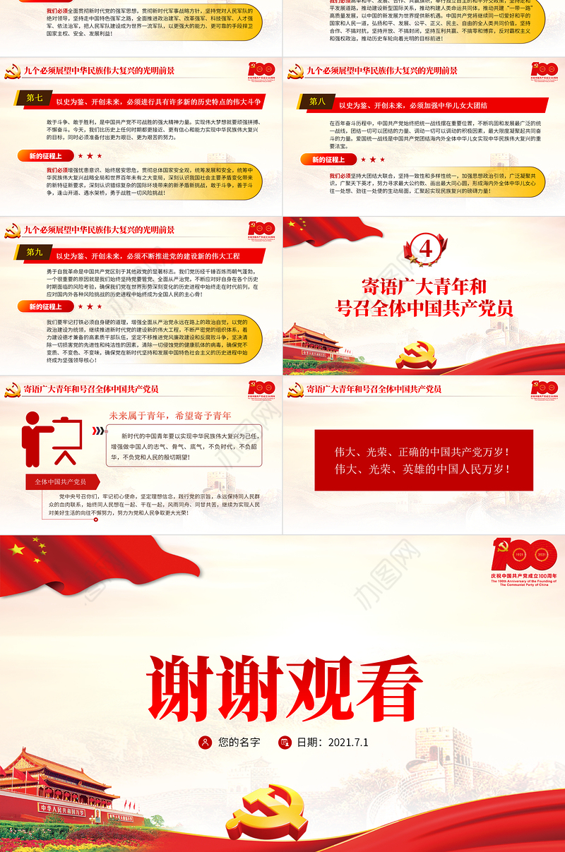 2021庆祝中国共产党成立100周年大会上的重要讲话精神PPT建党100周年专题党课课件