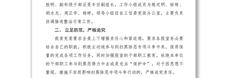 2021【计划总结】工信委开展扫黑除恶专项斗争情况汇报