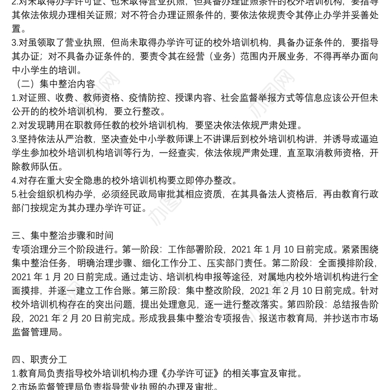 校外培训机构集中整治实施方案