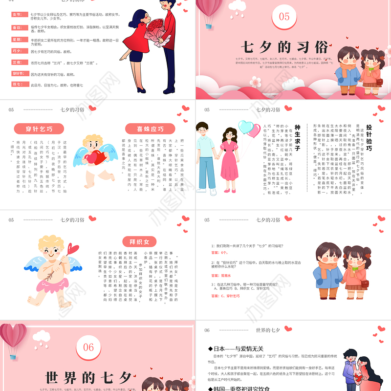 2022七夕甜蜜相约PPT卡通风七夕节日课件模板