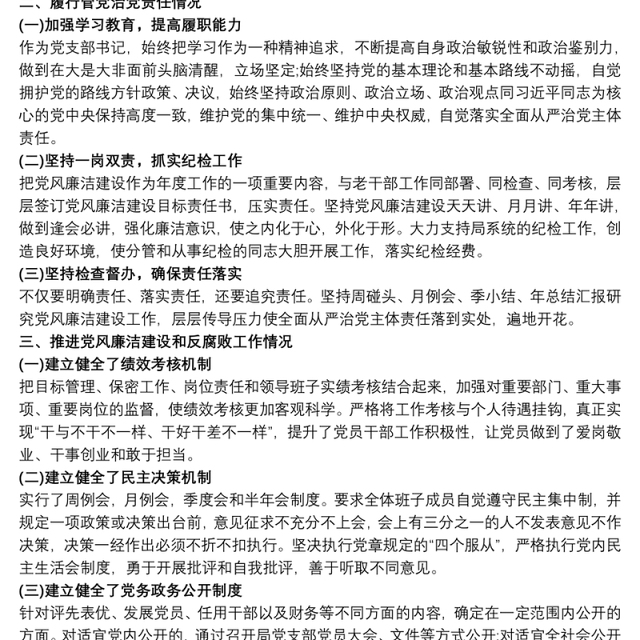 个人述责述廉报告执行政治纪律和政治规矩