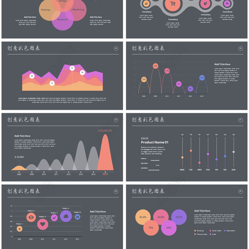彩色动态商务图表数据分析ppt图表模板
