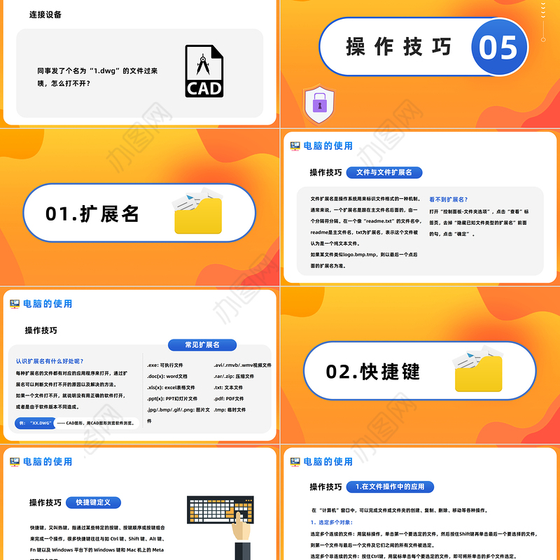 2022电脑办公基础操作PPT卡通风电脑办公基础知识介绍课件模板