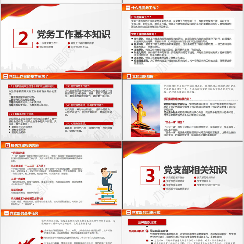 党支部党务知识培训课程党建通用PPT模板幻灯片