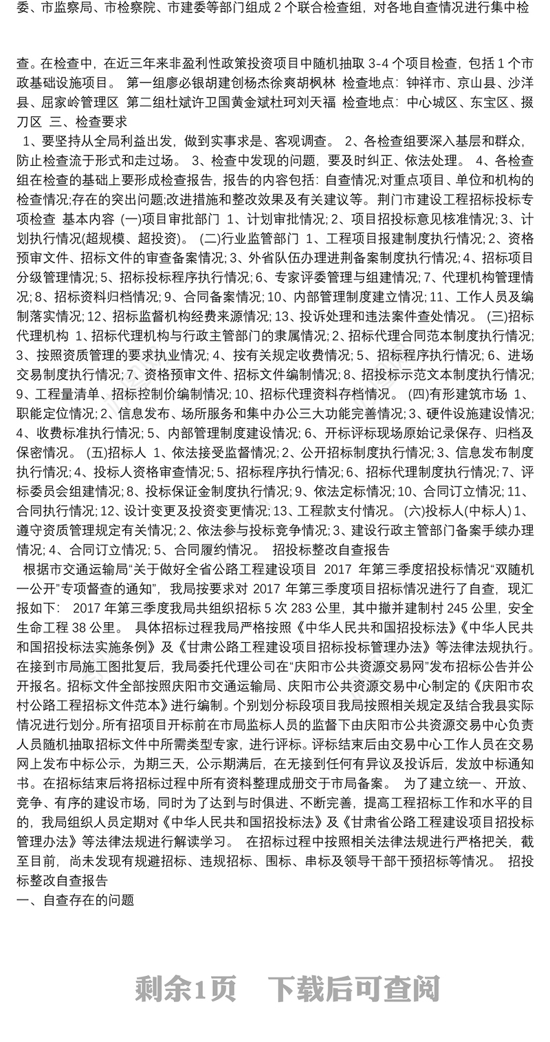 招投标整改自查报告