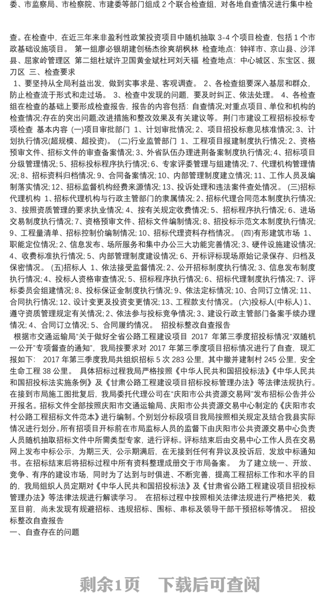 招投标整改自查报告