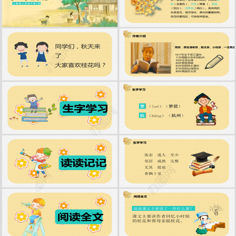 2022桂花雨PPT创意简洁语文教学课件模板（原创25页）