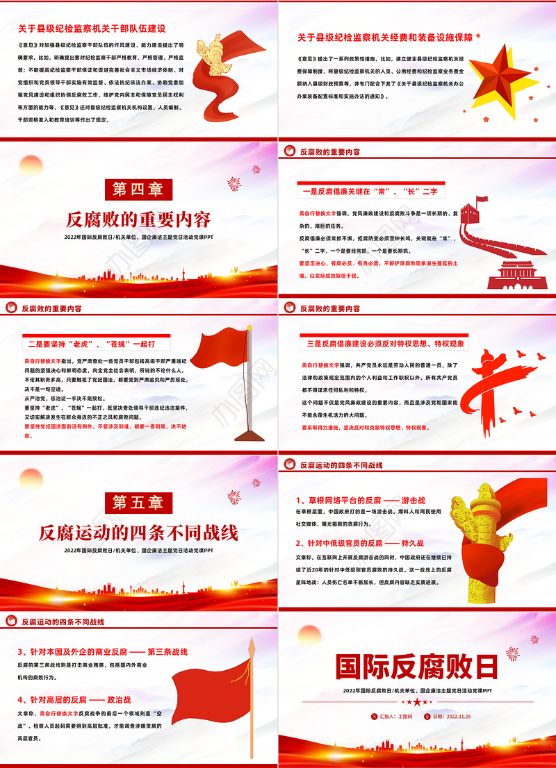 2022国际反腐败日PPT红色党政风机关单位廉洁主题教育党日活动党课课件模板