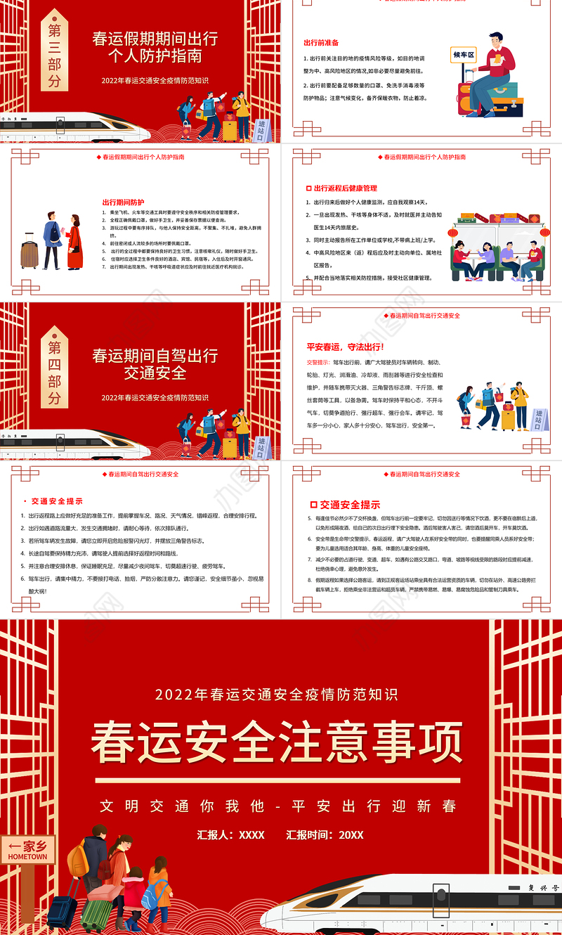 2022春运安全注意事项PPT春运交通安全疫情防控知识培训专题课件模板