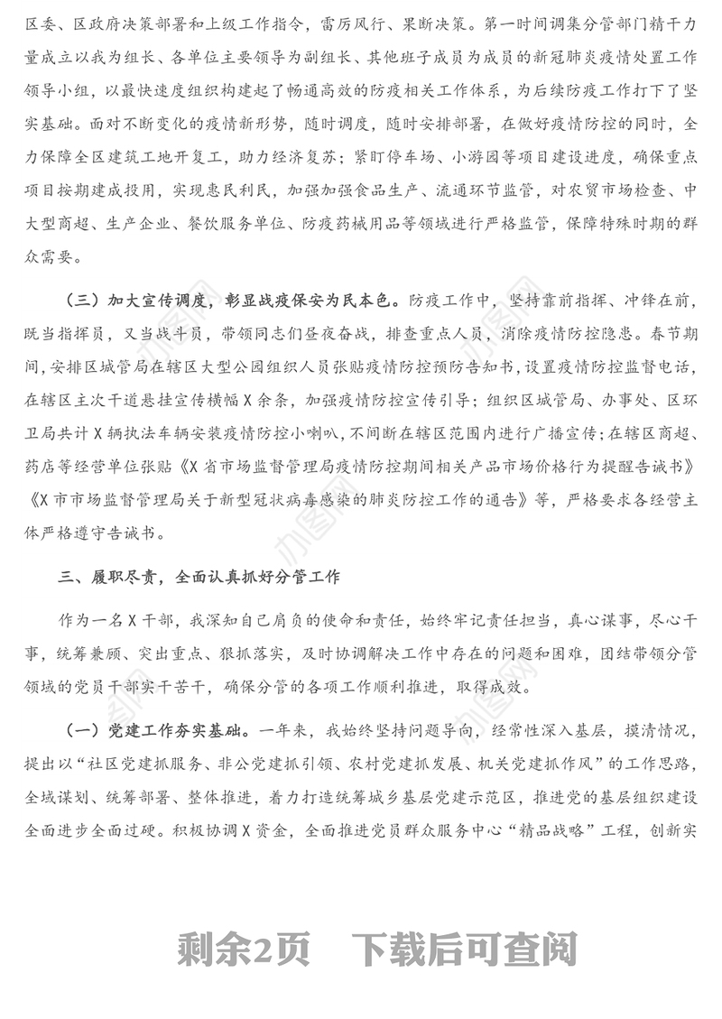 X政府副职2020年度述责述廉报告