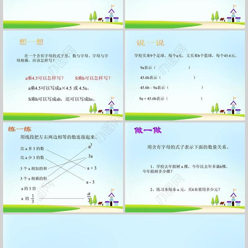  小学五年级上册数学课件用字母表示数PPT模板