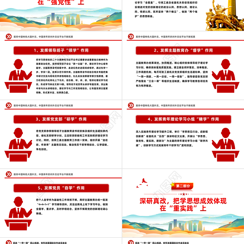 2023主题教育阶段性工作总结PPT红色精美学思想见行动启新程创新绩党建总结模板