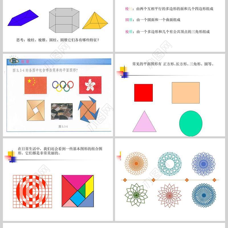  图形认识初步立体图形与平面图形数学课件PPT模板