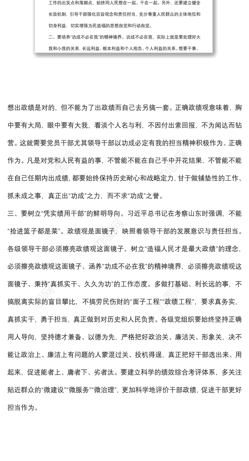 树立正确政绩观研讨发言提纲