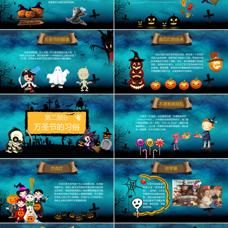 原创卡通万圣节节日介绍主题班会PPT模板-版权可商用