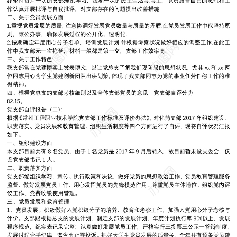 党支部自评报告合集