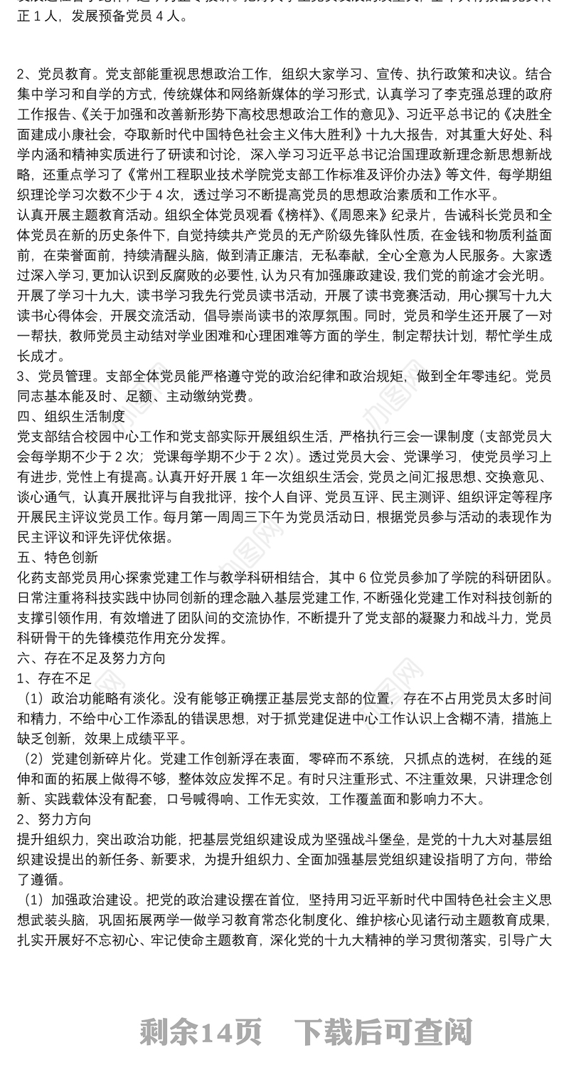 党支部自评报告合集