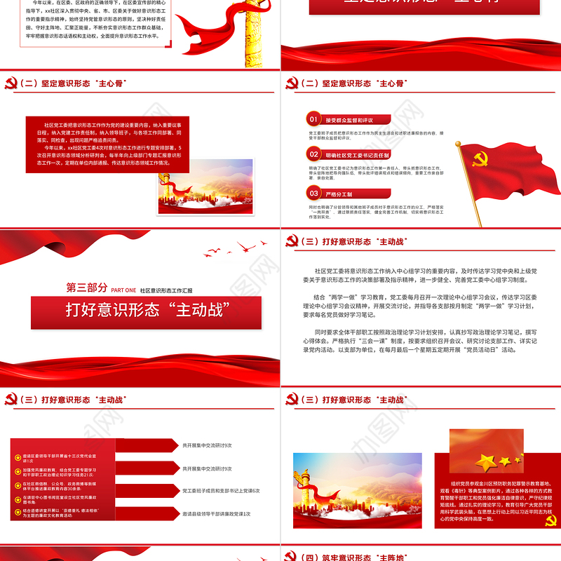 2021社区意识形态报告PPT红色极简风七一建党节建党100周年专题党课PPT模板