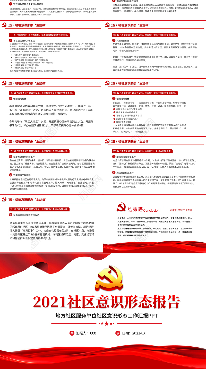 2021社区意识形态报告PPT红色极简风七一建党节建党100周年专题党课PPT模板