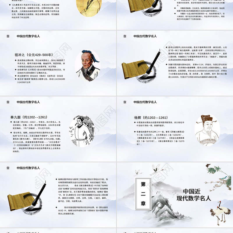 中国风数学介绍知识名人课件通用PPT模板