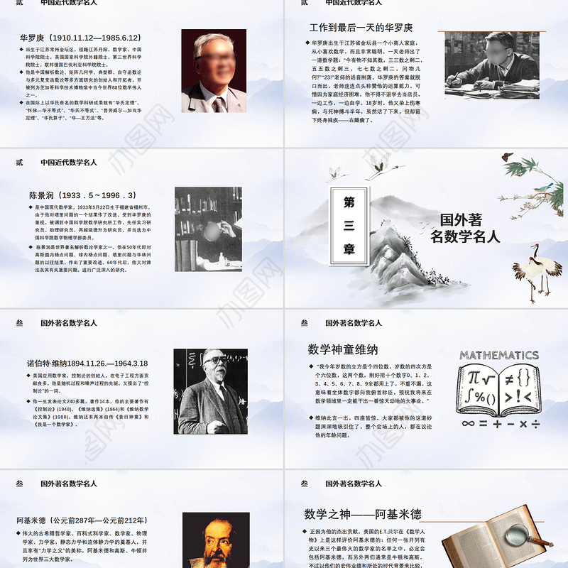 中国风数学介绍知识名人课件通用PPT模板