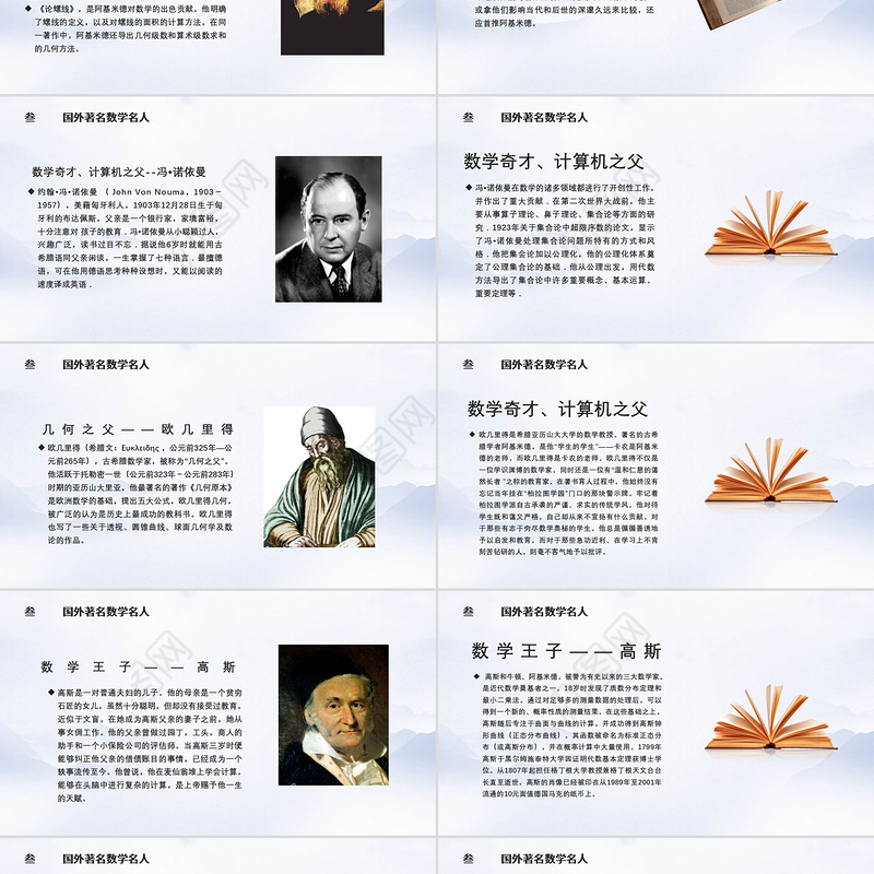 中国风数学介绍知识名人课件通用PPT模板