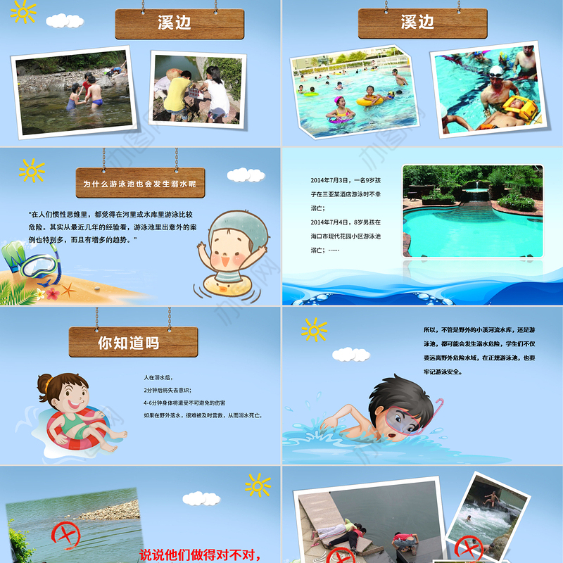 暑期儿童小学生防溺水安全教育PPT模板