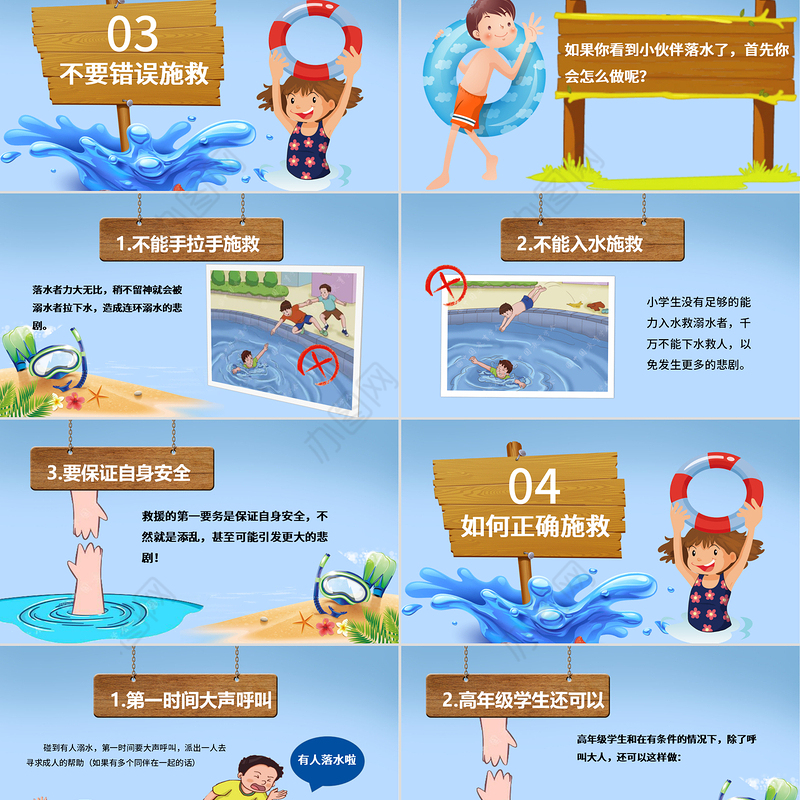 暑期儿童小学生防溺水安全教育PPT模板